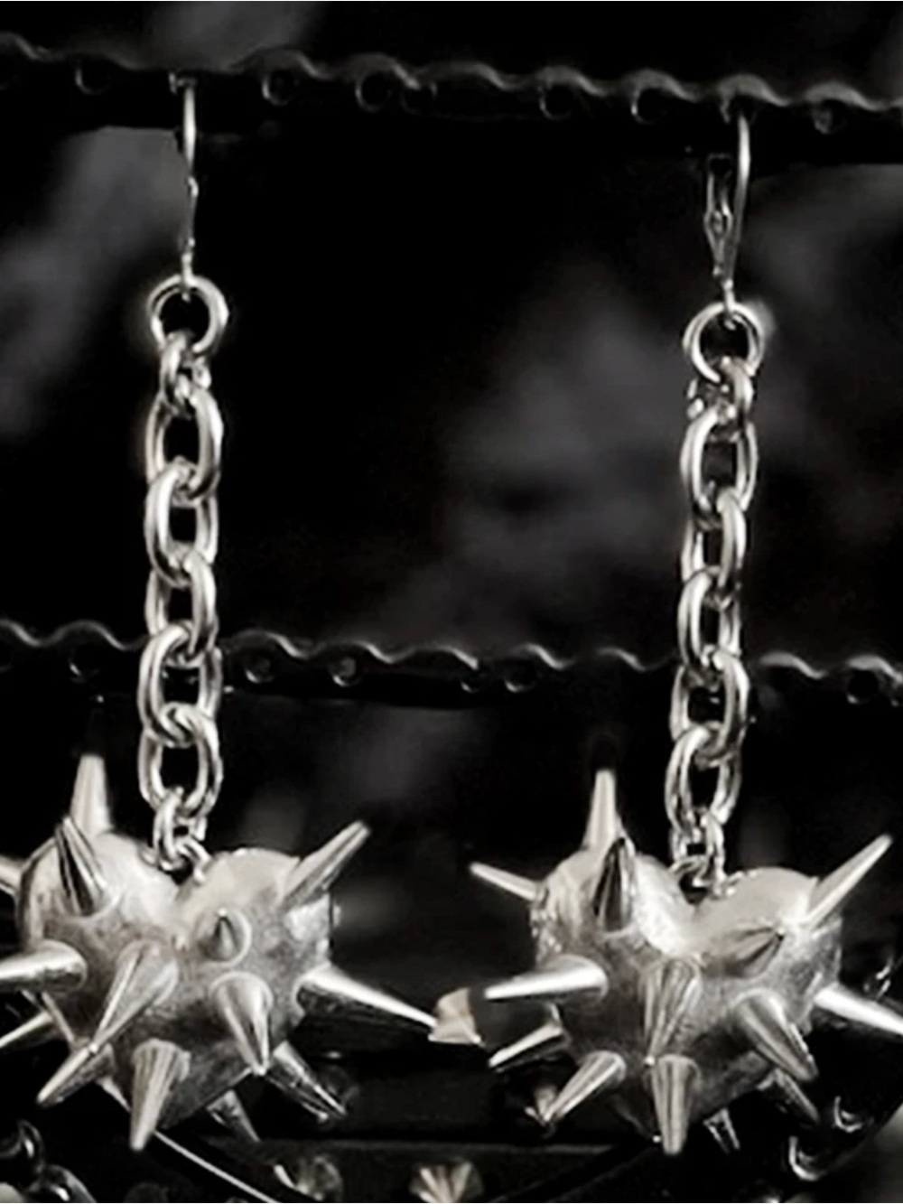 Silver Spiked Heart Chain Drop Earrings - Women's Jewelry